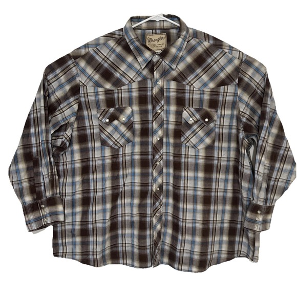 Wrangler Western Wear Pearl‎ Snap Button Up Shirt Long Sleeve Plaid Mens XXXL - Picture 2 of 7
